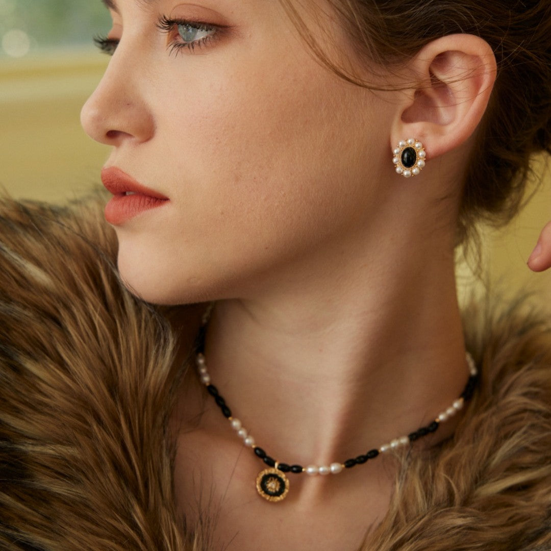 Pearl ＆ Black Agate Jewelry Set
