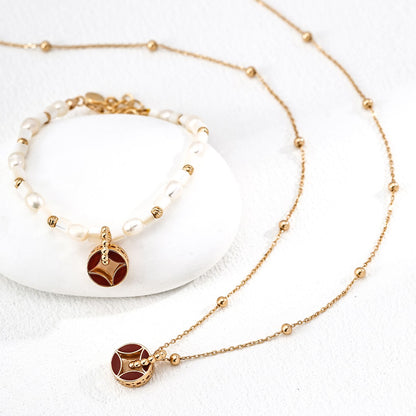 Red Enamel Coin Pendant Set