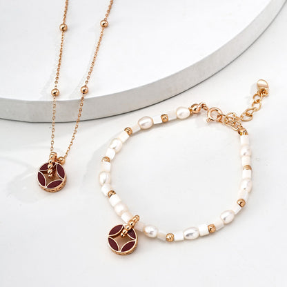 Red Enamel Coin Pendant Set