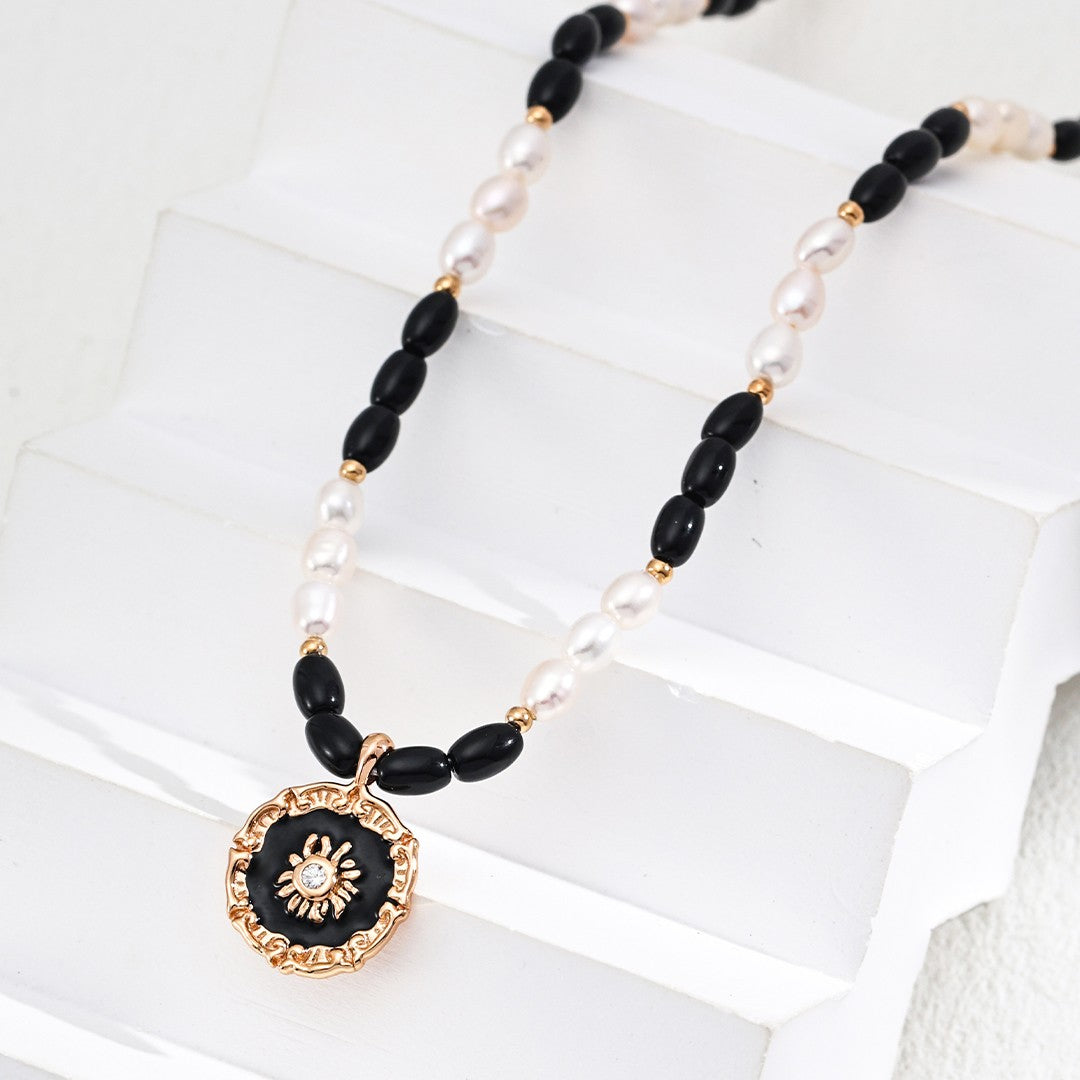 Black Enamel＆Pearl Necklace Ⅱ