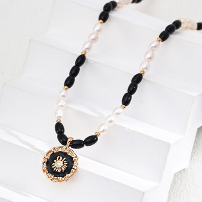 Black Enamel＆Pearl Necklace Ⅱ