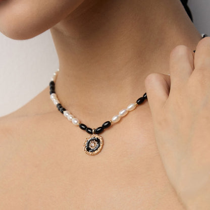 Black Enamel＆Pearl Necklace Ⅱ