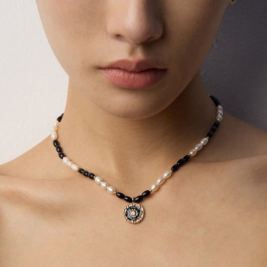 Black Enamel＆Pearl Necklace Ⅱ