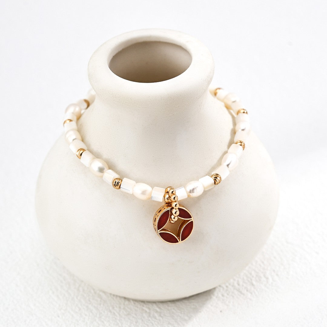 Coin Pendant Pearl Bracelet