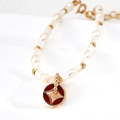 Coin Pendant Pearl Bracelet