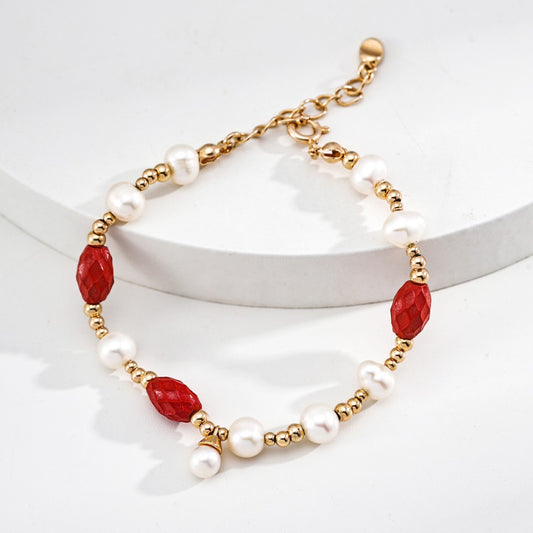 Cinnabar ＆ Pearl Bracelet