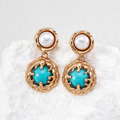 Tiger-Eye Stone/Turquoise Pendant Earrings