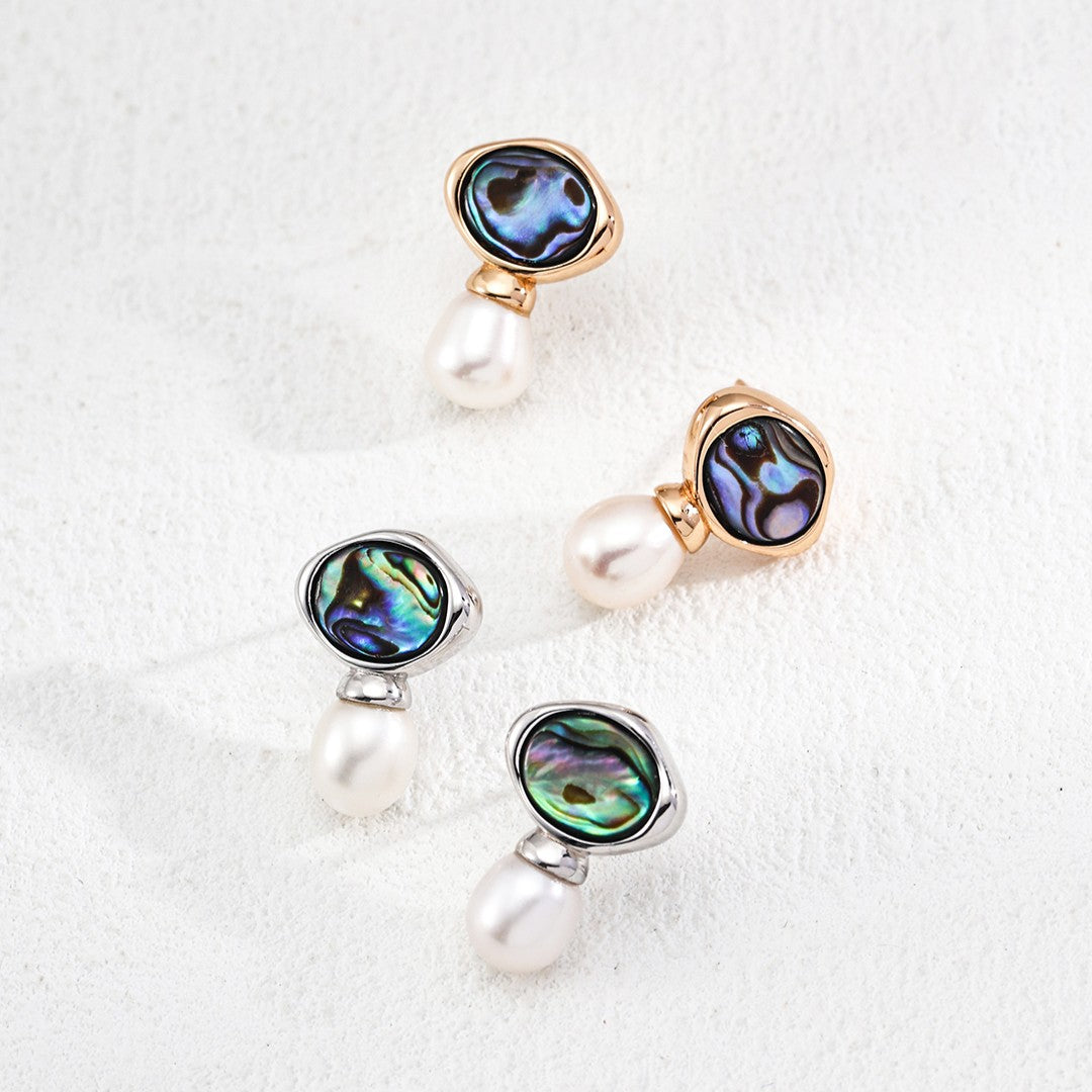 Rainbow Shell ＆ Pearl Earrings