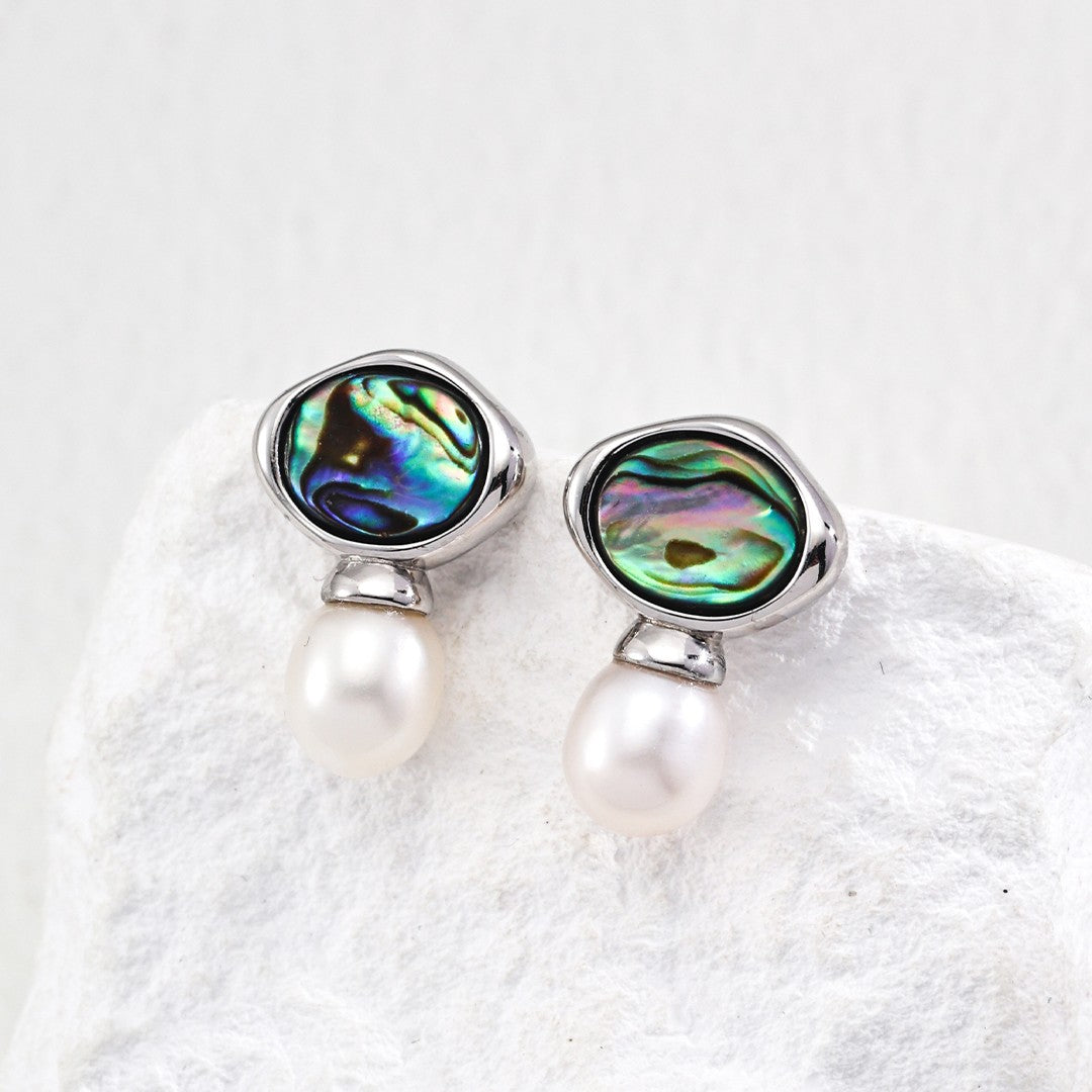 Rainbow Shell ＆ Pearl Earrings