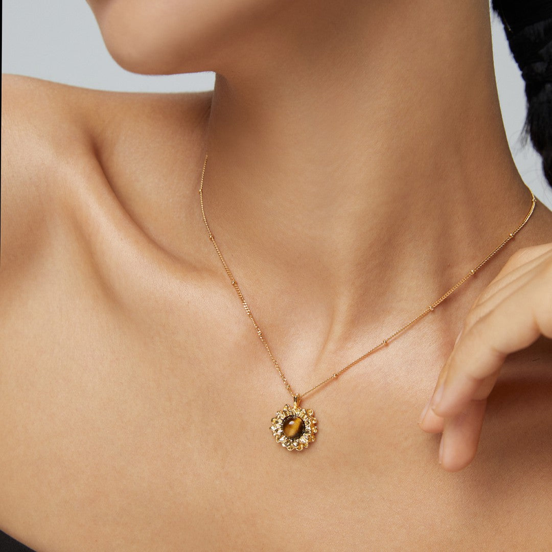Tiger-Eye Stone Pendant Necklace Ⅳ