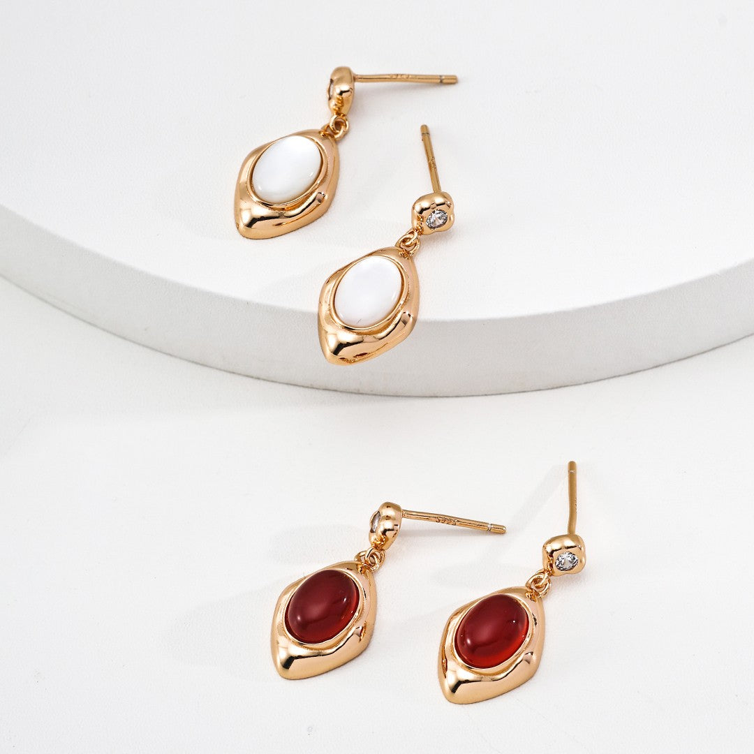 Mother-Of-Pearl/Red Agate Earrings