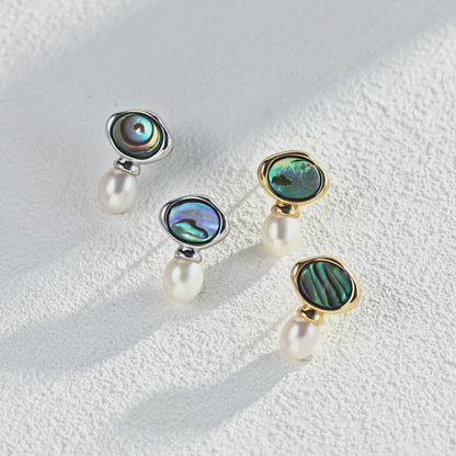 Rainbow Shell ＆ Pearl Earrings