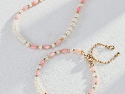 Pearl＆Pink Shell Bead Jewelry Set