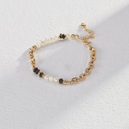 Tiger-Eye Stone＆Pearl Bracelet