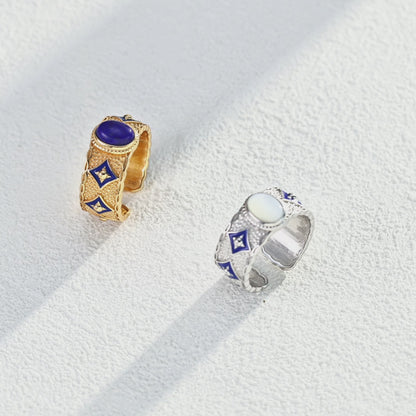 Blue Enamel＆Lapis Lazuli/Shell Ring